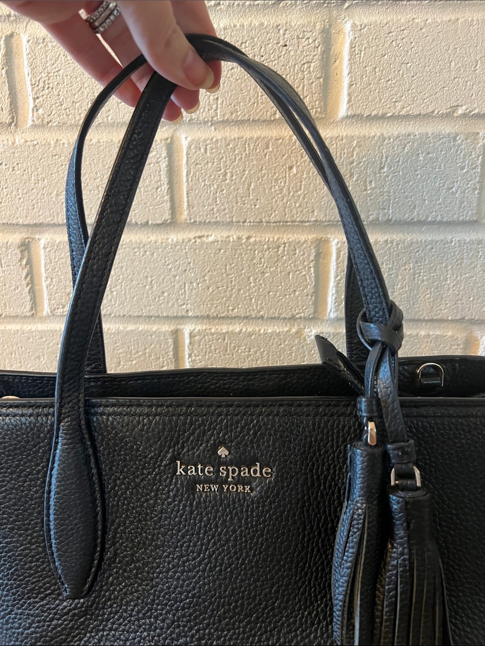 kate spade Black Pebbled Leather Tote with Tassel - Picture 3 of 12
